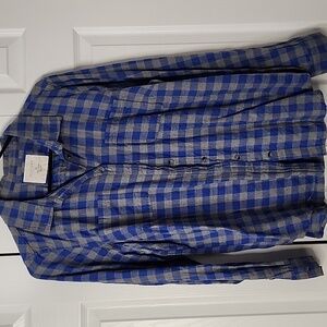 Blue and Gray Plaid Button-Up Shirt